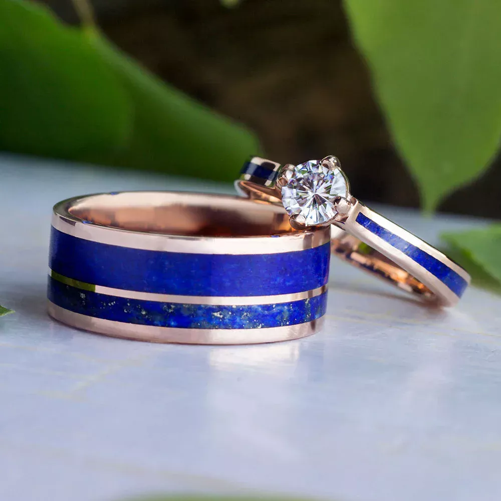 Materials & Finishes for a Blue Wedding Ring Set