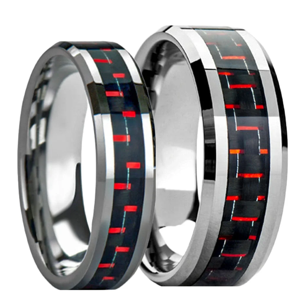 Black and Red Wedding Ring Sets untuk Pria dan Wanita