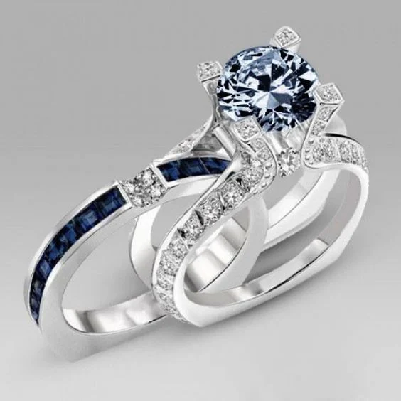 Desain dan Makna Blue Diamond Wedding Ring Set