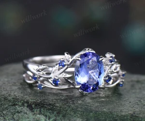 Kelebihan Band Nature Inspired Blue Gemstone Wedding Ring Set